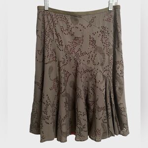 Barbara Bui A-line Abstract Paisley Print Skirt XL Taupe Brown Pink Preppy Boho